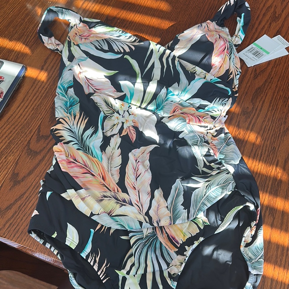 Jantzen, black bathing suit, flower design brand new